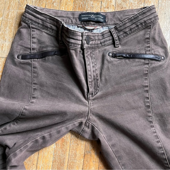 Peruvian Connection Skinny Low Rise Moto Stretch Pant Ankle Zip Leather Accent - Picture 9 of 14